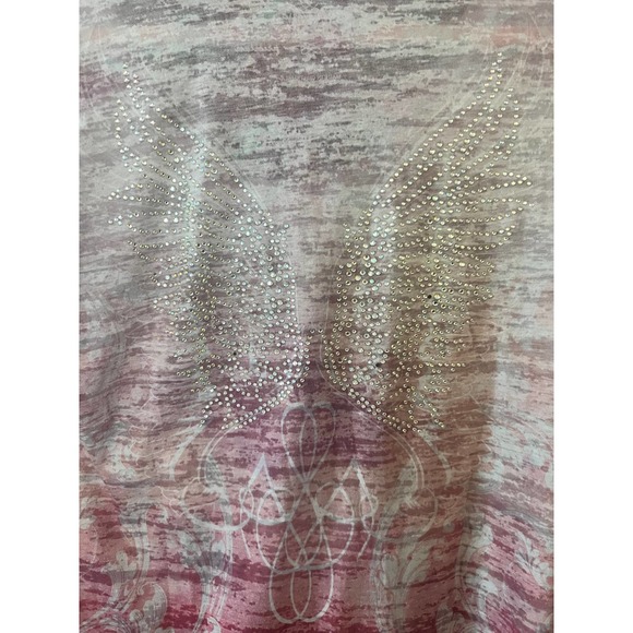 MAURICES Pink and White Burnout Style T Shirt w/rhinestone detail (Size M) - Picture 10 of 10